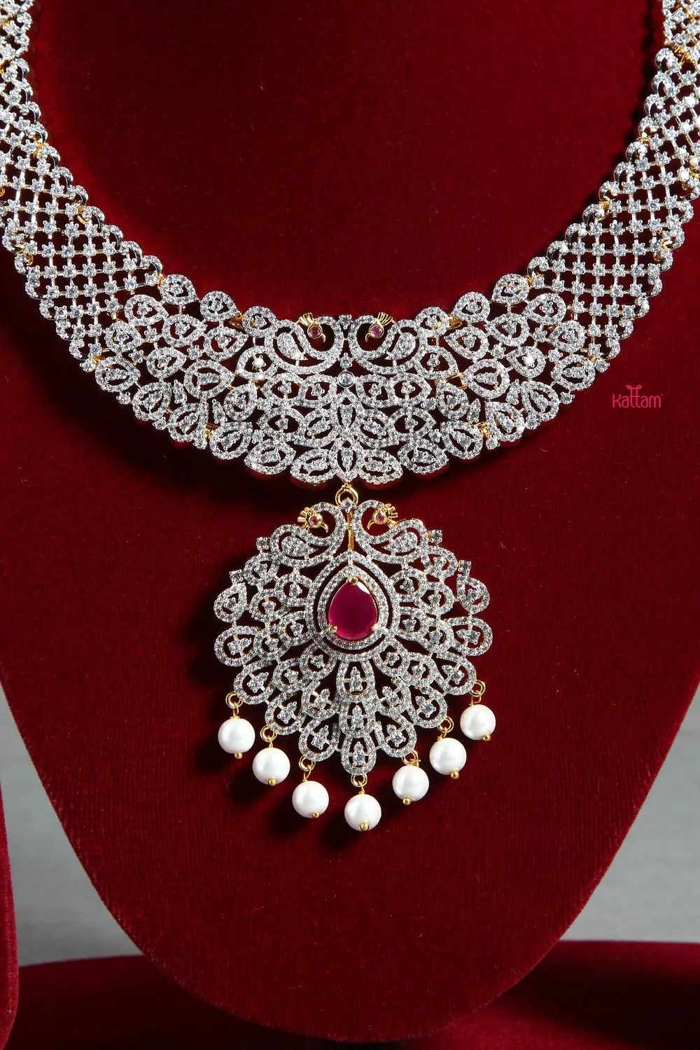 Bridal American Diamond Necklace Ruby