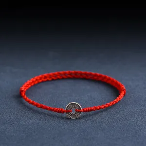 Buddha Stones 925 Sterling Silver Five Emperor Coins Red String Protection Luck Braided Bracelet Anklet