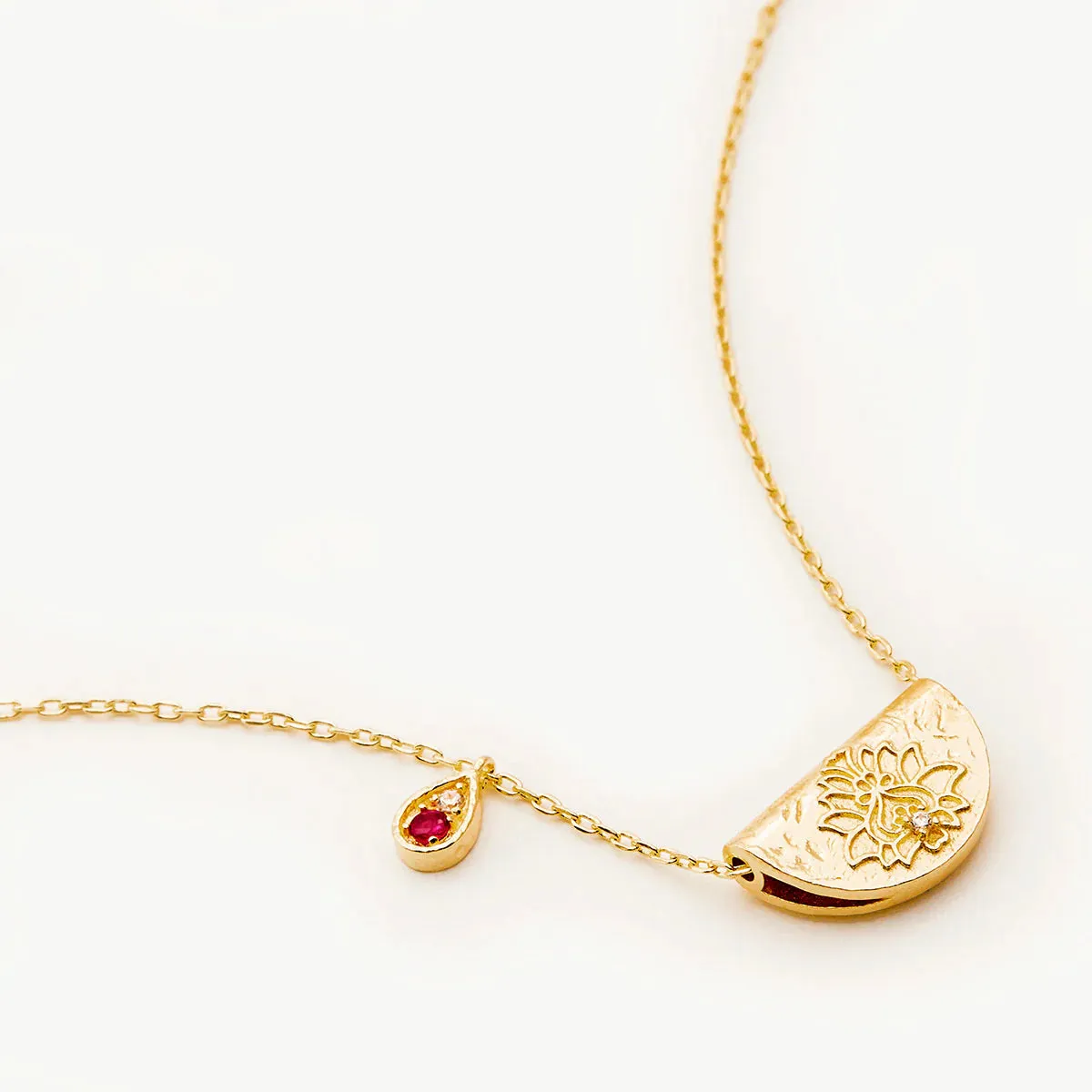 By Charlotte Lotus Birthstone Necklace July Ruby