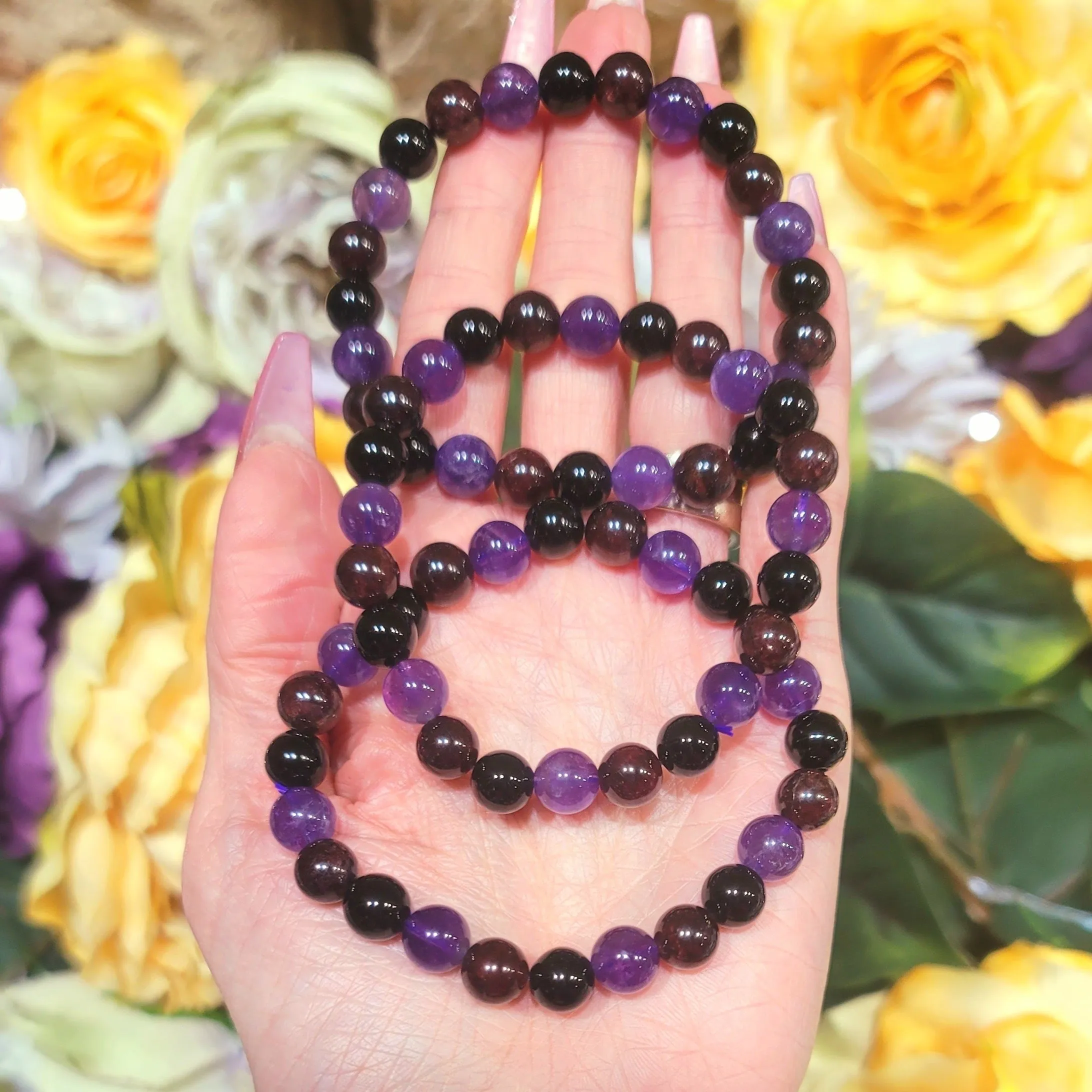 Capricorn Bracelet (Amethyst, Black Onyx & Garnet) *High Quality* for Good Luck, Grounding & Protection