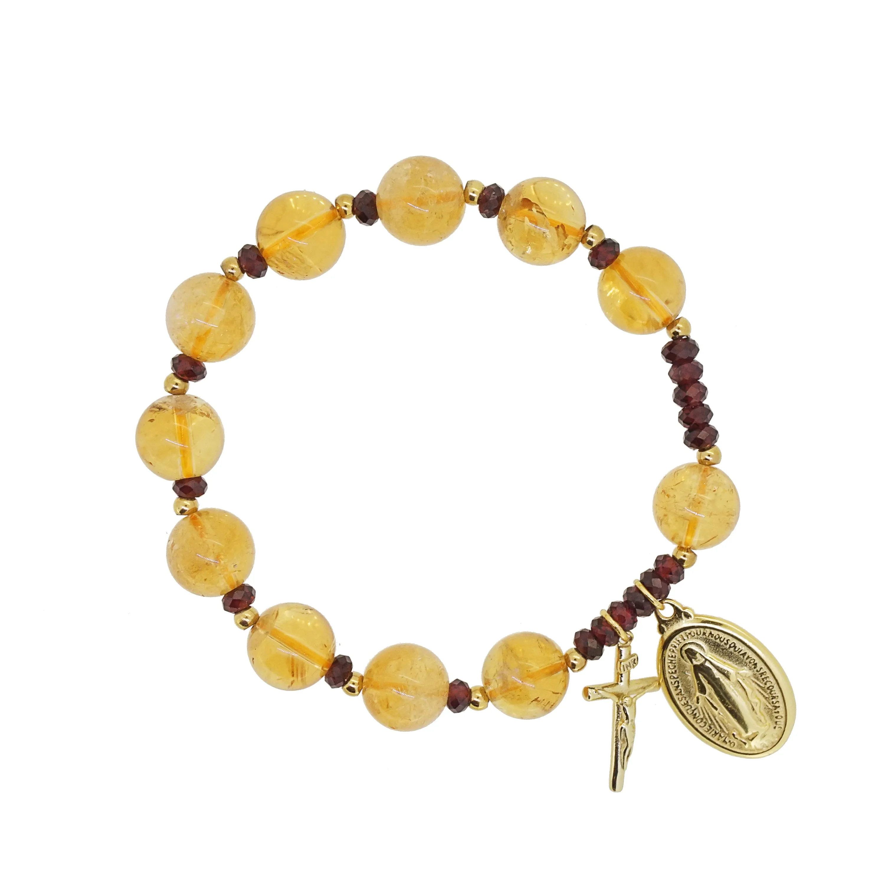 Citrine 10mm and Rhodolite Garnet Faceted Rondelle 4mm