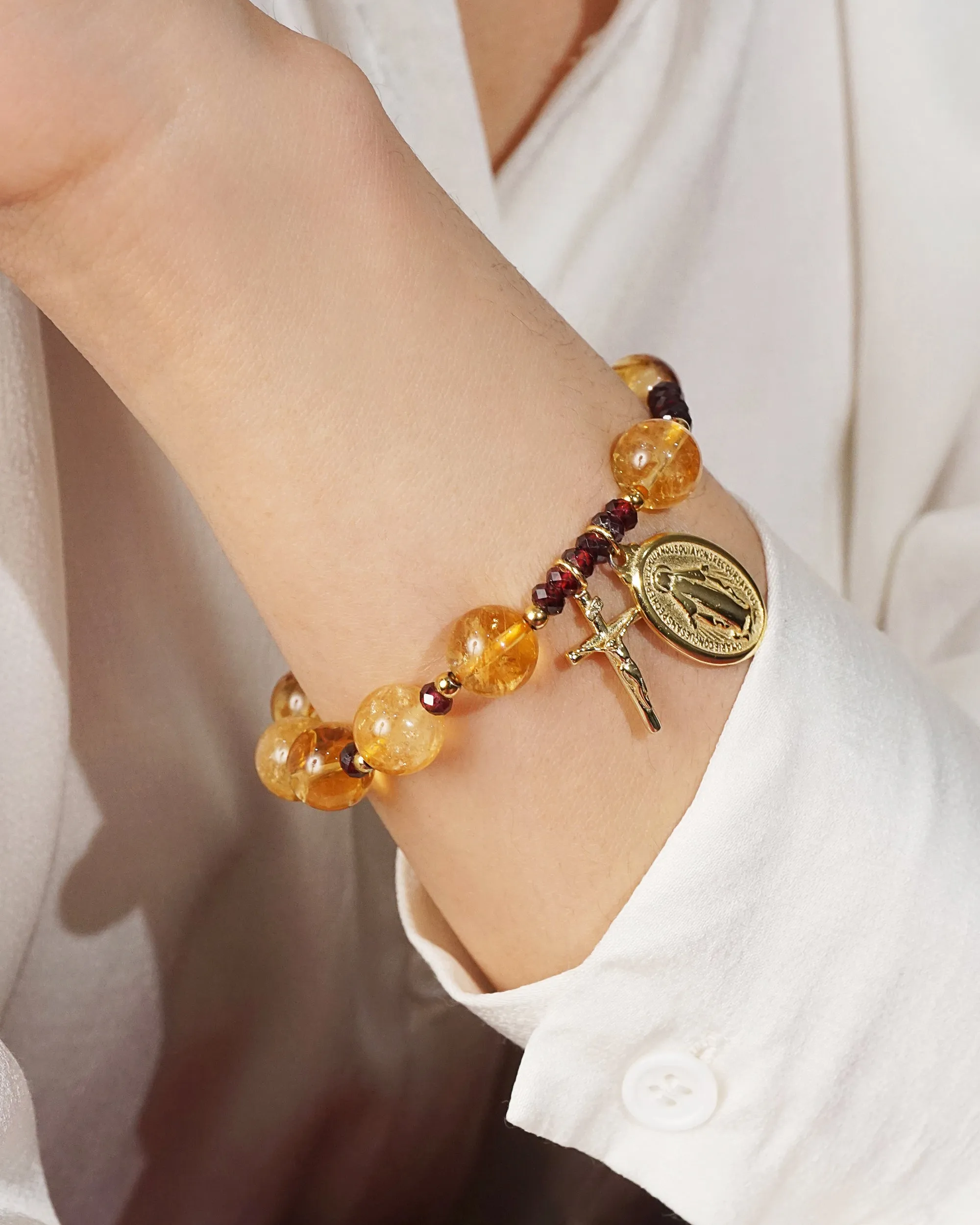 Citrine 10mm and Rhodolite Garnet Faceted Rondelle 4mm