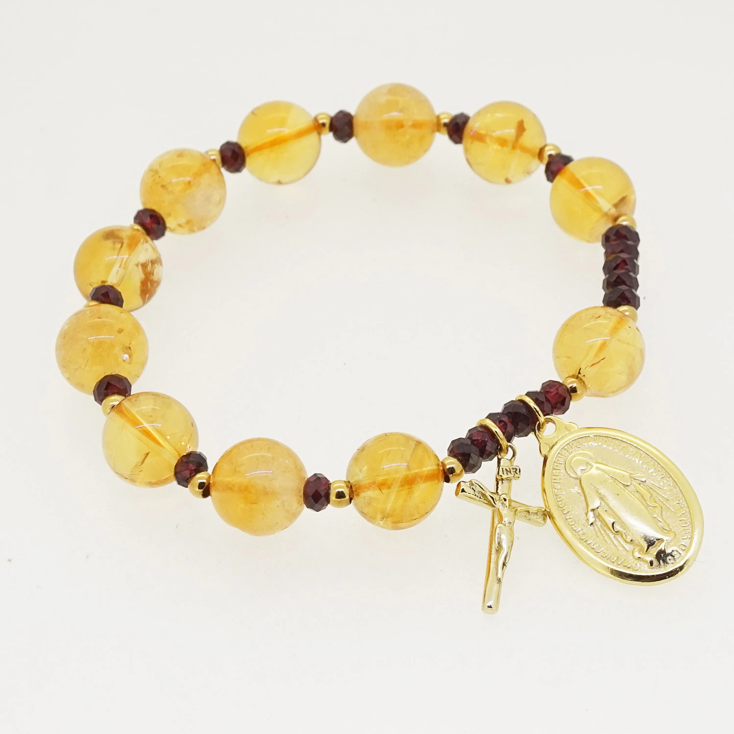 Citrine 10mm and Rhodolite Garnet Faceted Rondelle 4mm