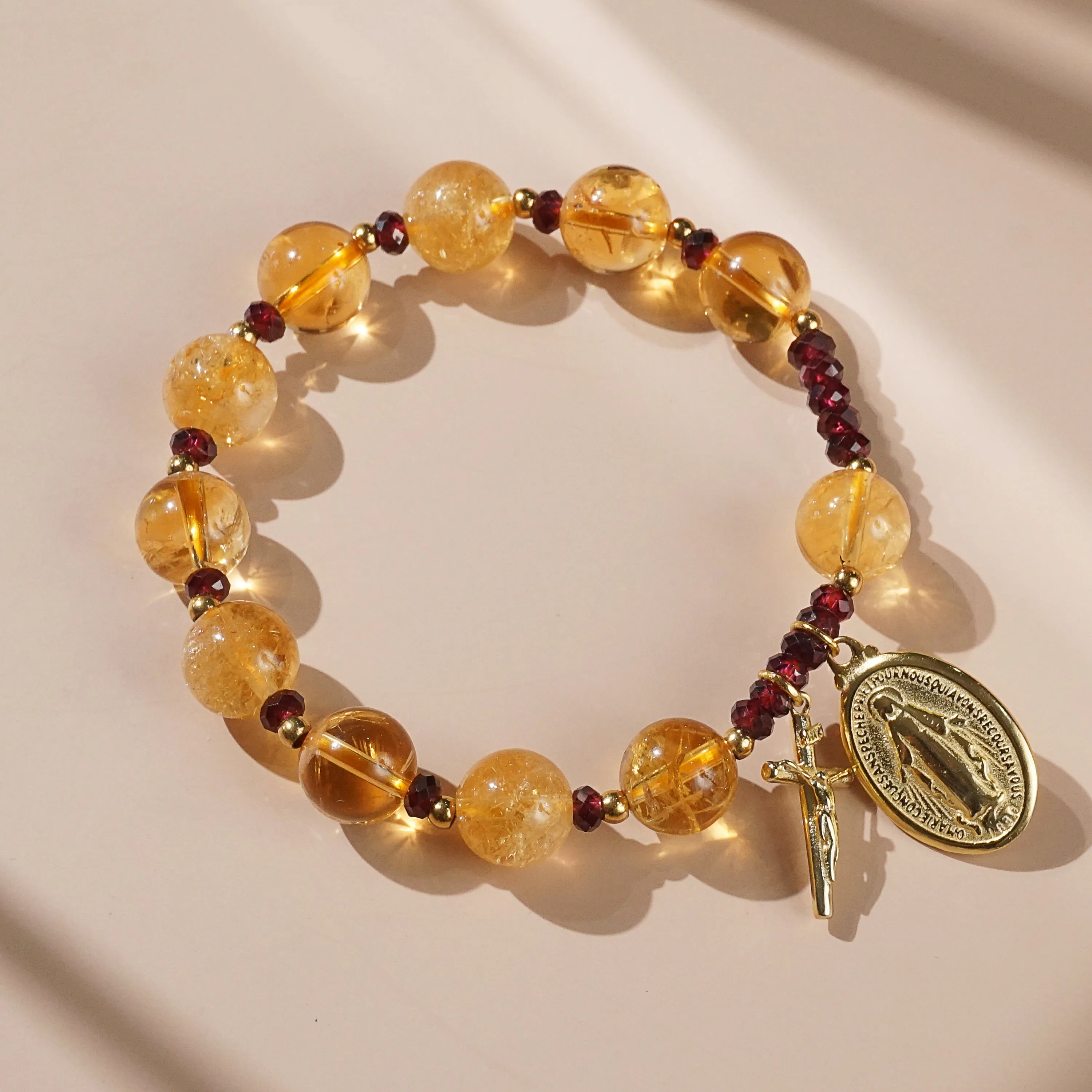Citrine 10mm and Rhodolite Garnet Faceted Rondelle 4mm