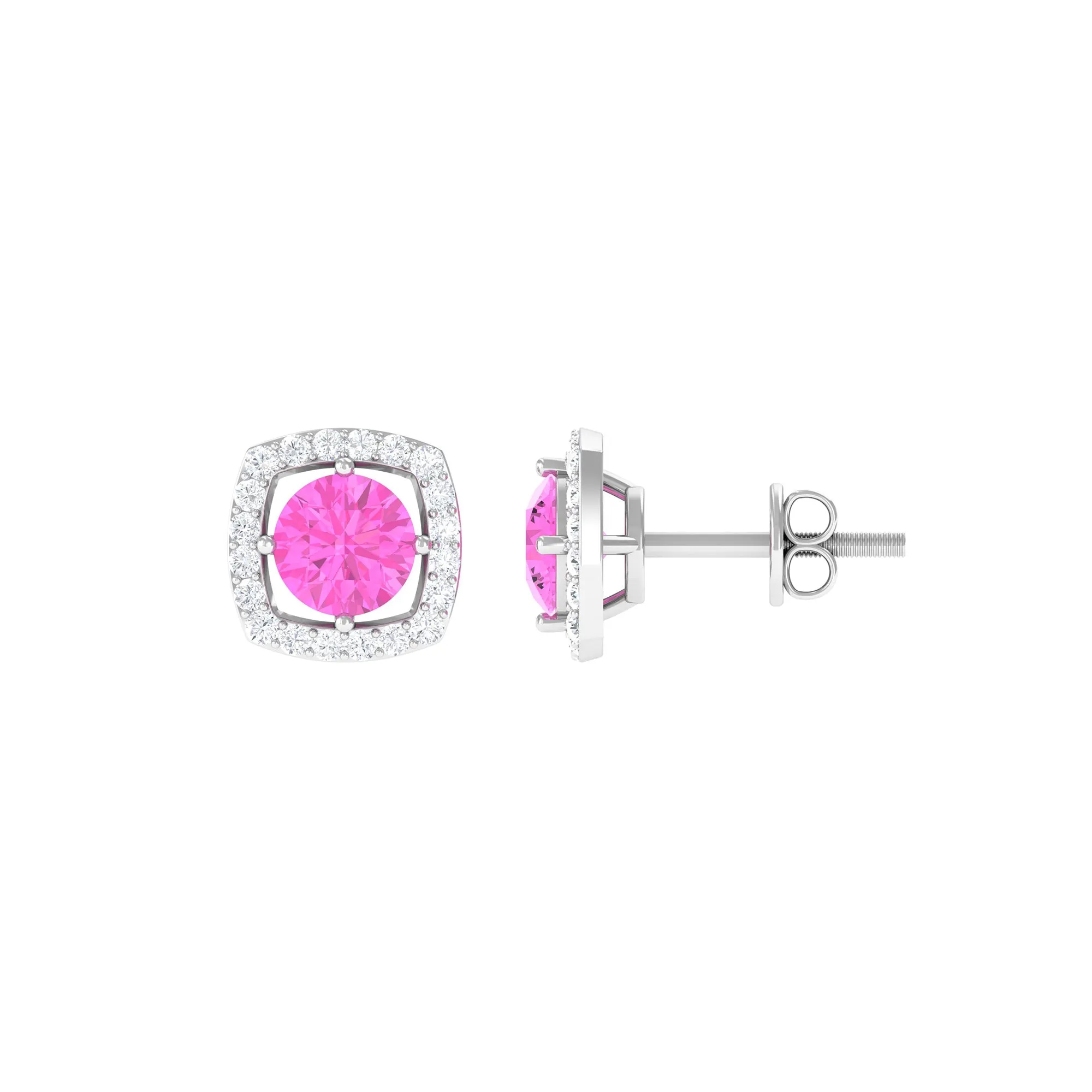 Classic Pink Sapphire and Diamond Halo Stud Earrings