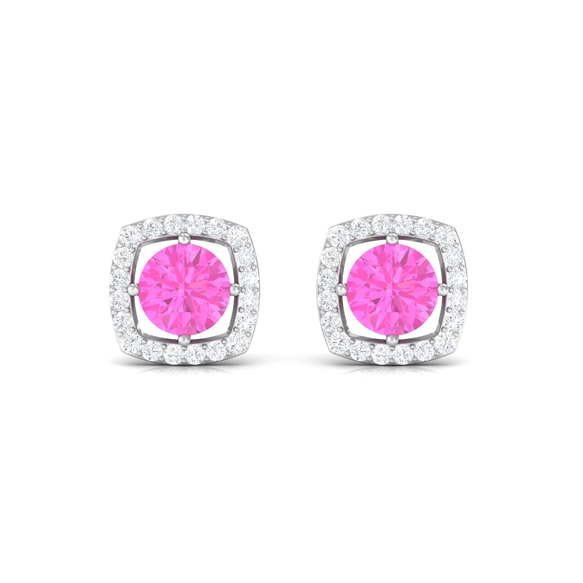 Classic Pink Sapphire and Diamond Halo Stud Earrings