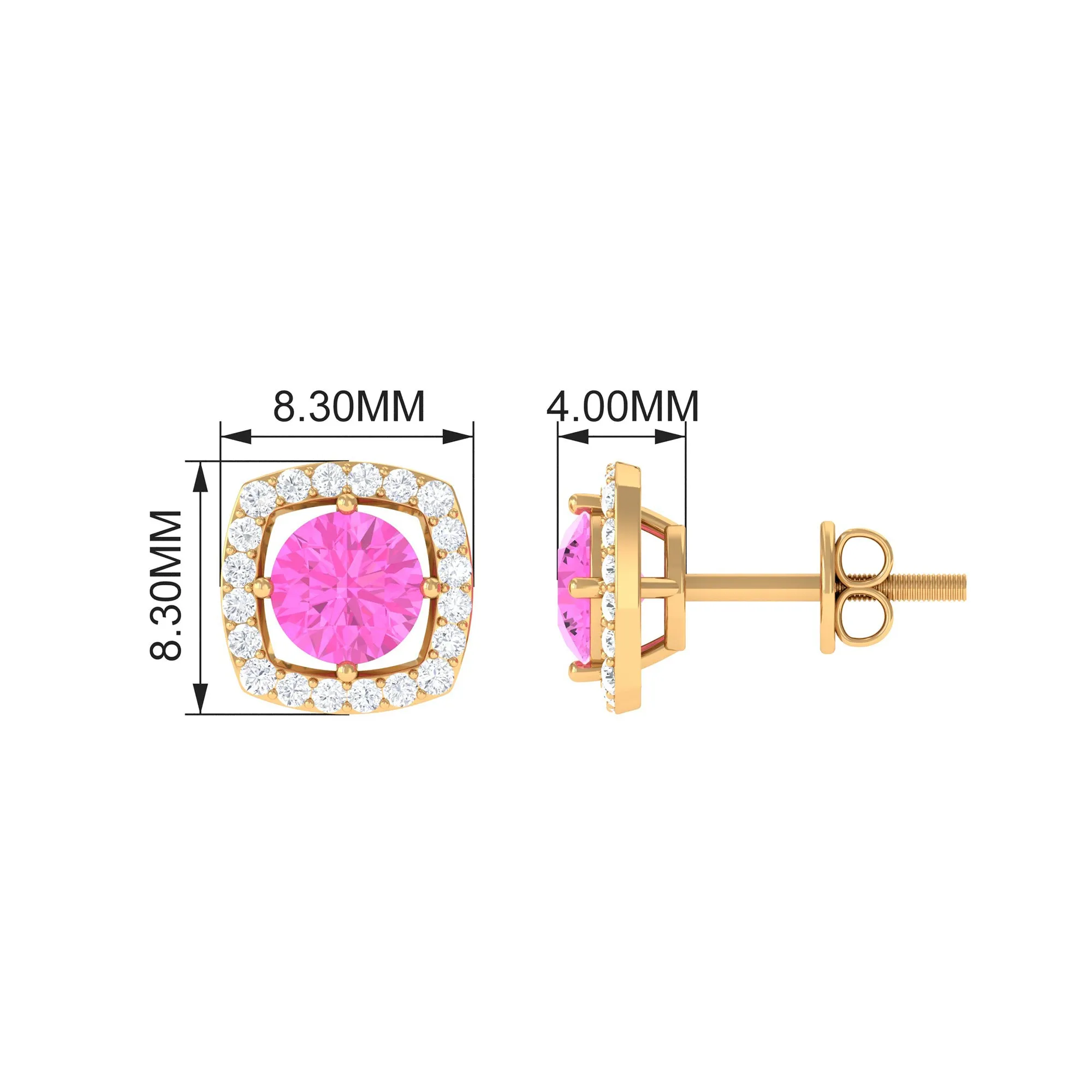 Classic Pink Sapphire and Diamond Halo Stud Earrings