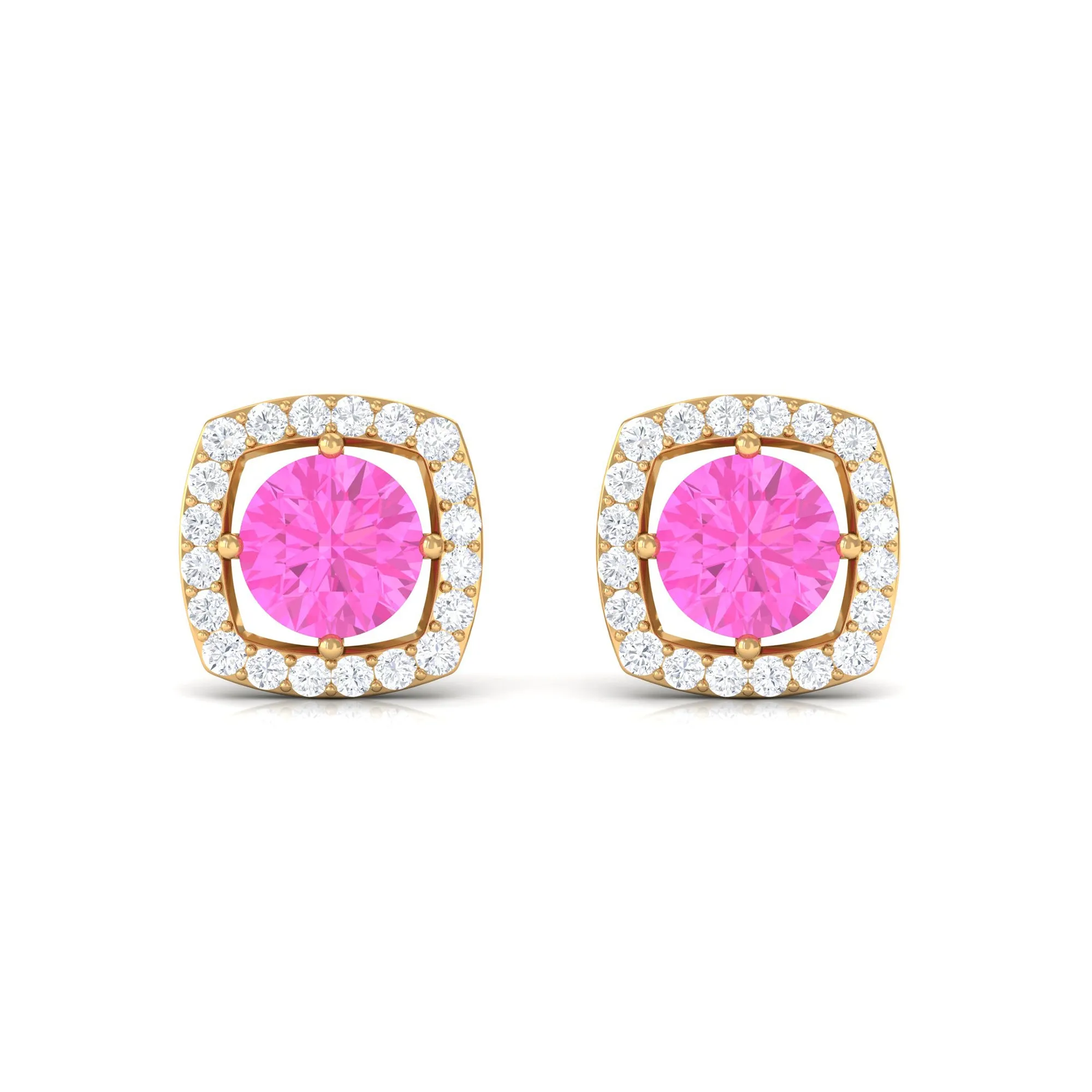 Classic Pink Sapphire and Diamond Halo Stud Earrings