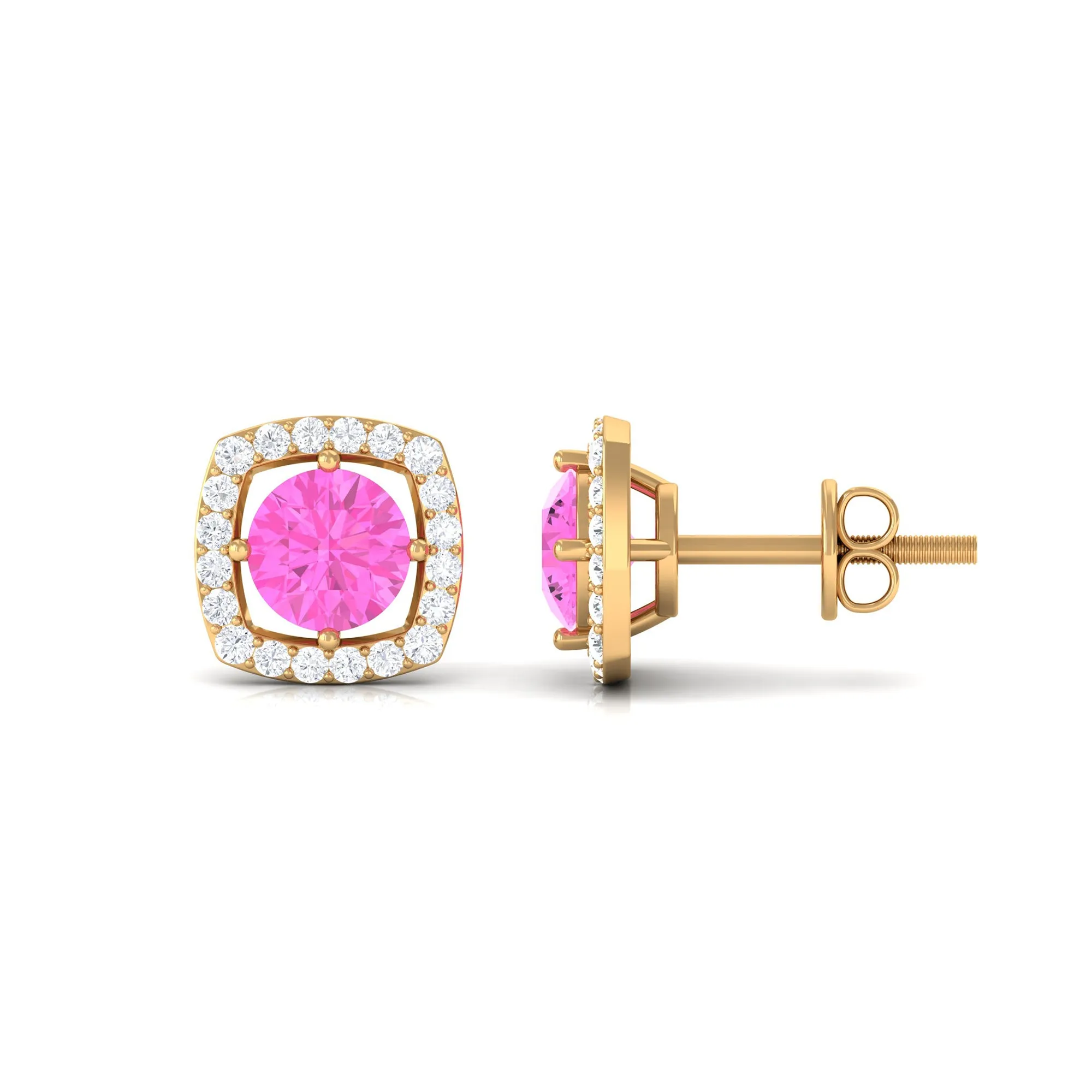 Classic Pink Sapphire and Diamond Halo Stud Earrings