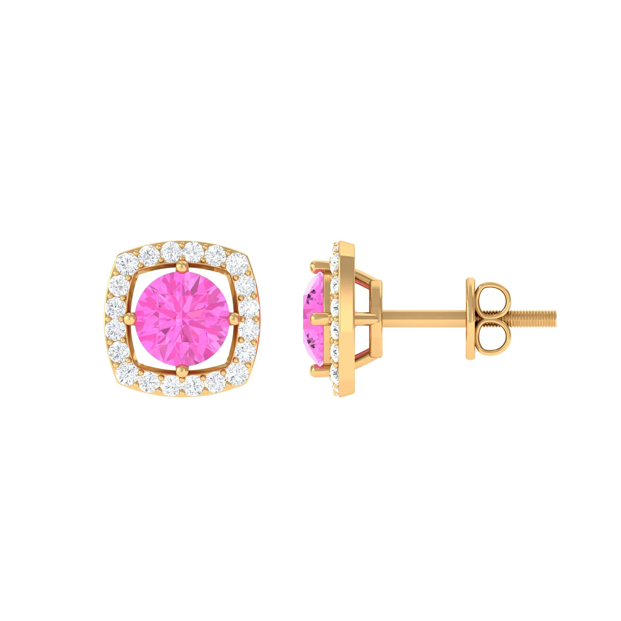 Classic Pink Sapphire and Diamond Halo Stud Earrings