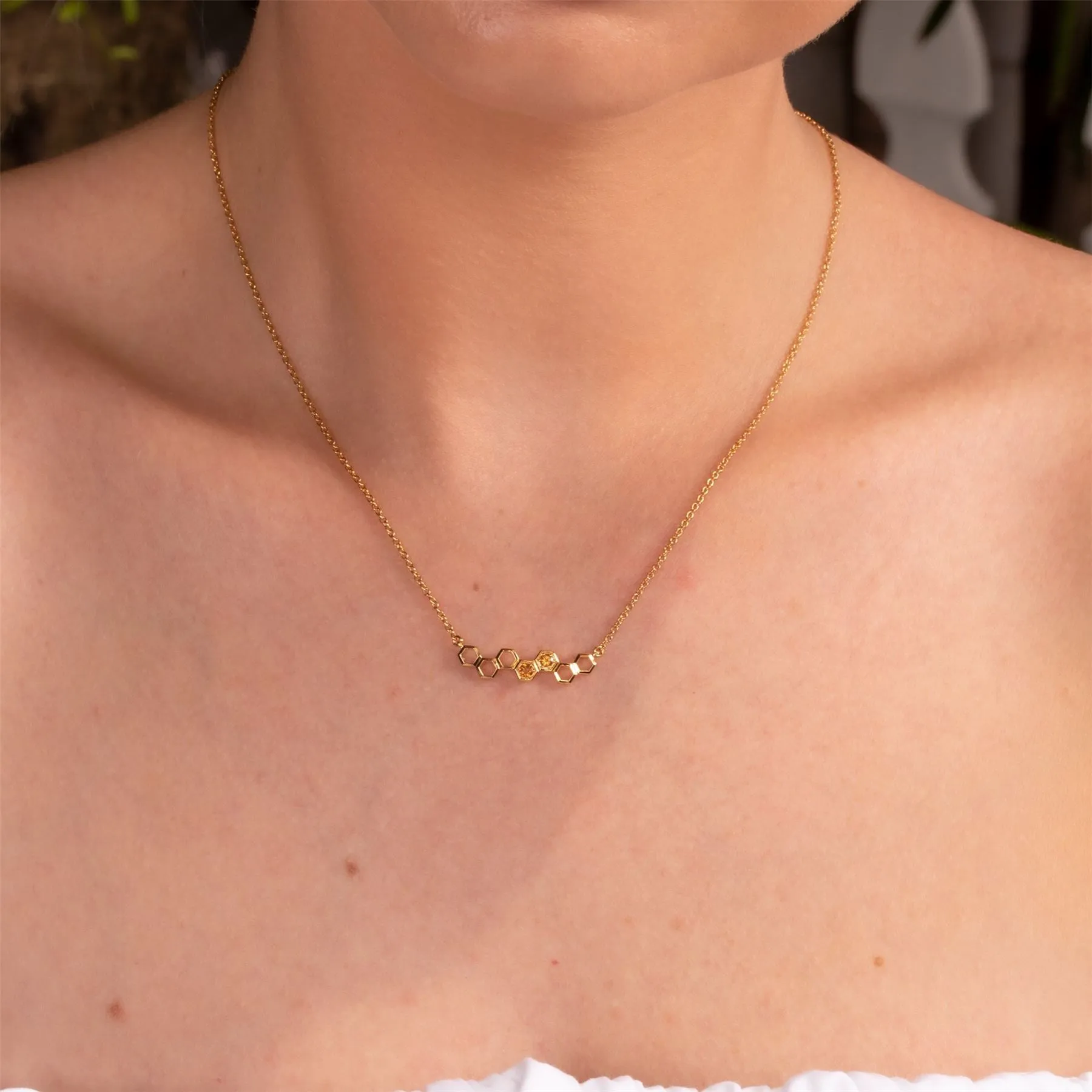 Collier Style Honeycomb Or Jaune 375 Citrine