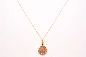 Copper with 14Kt Gold Mounted with Ruby Sri Yantra 18" Pendant Necklace