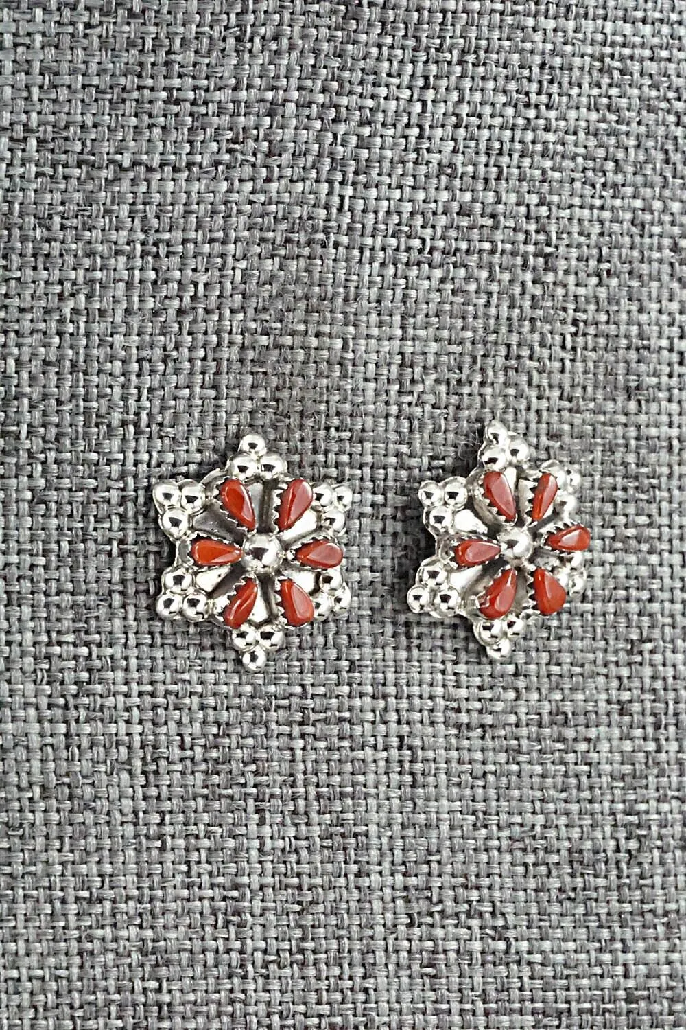 Coral & Sterling Silver Earrings - Alice Mutte