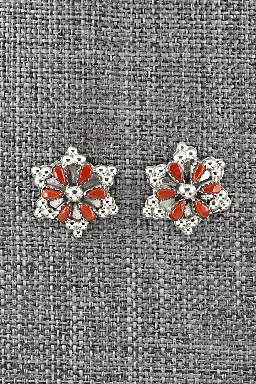Coral & Sterling Silver Earrings - Alice Mutte