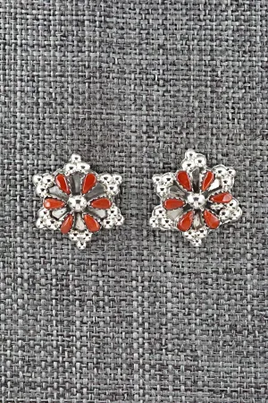 Coral & Sterling Silver Earrings - Alice Mutte