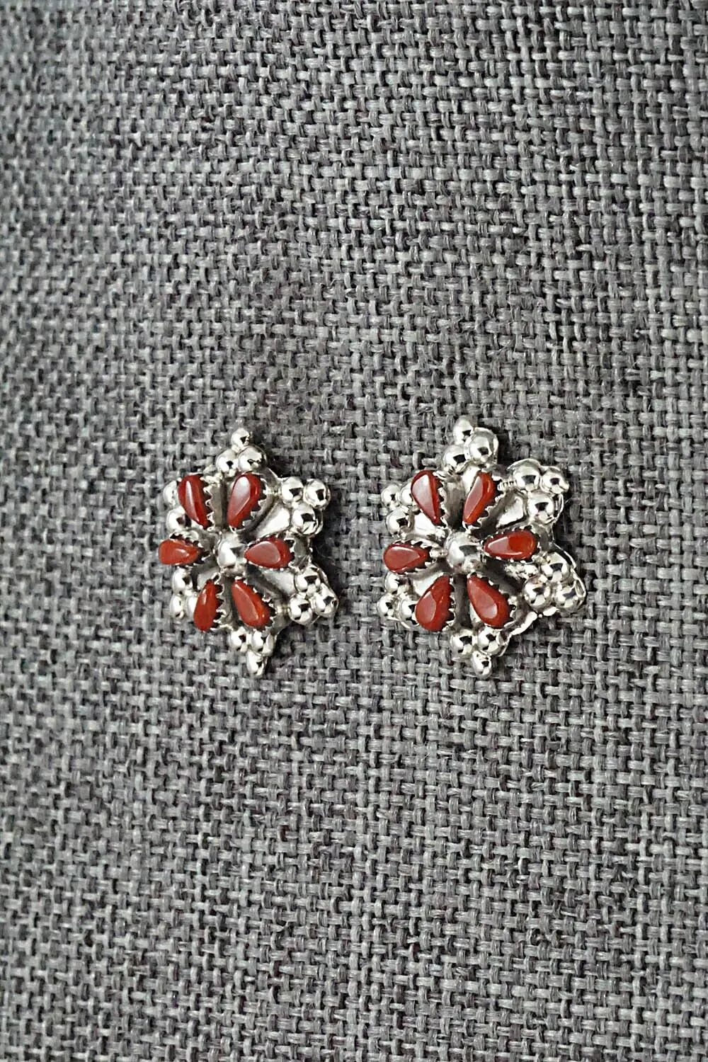 Coral & Sterling Silver Earrings - Alice Mutte