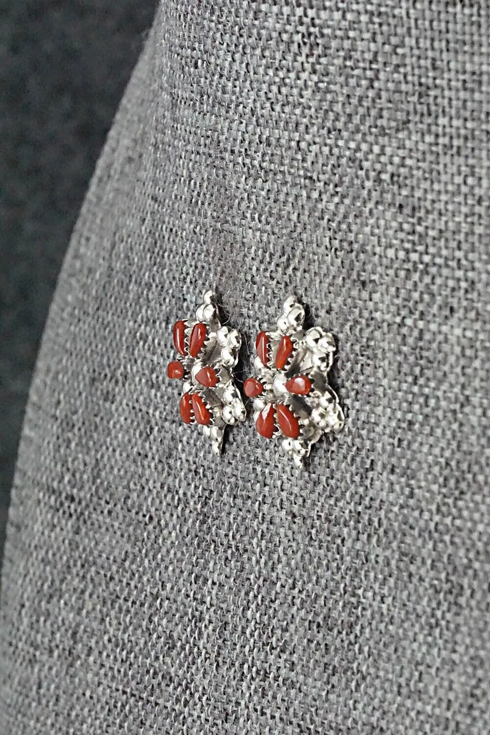Coral & Sterling Silver Earrings - Alice Mutte