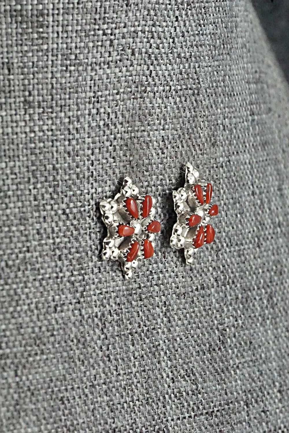 Coral & Sterling Silver Earrings - Alice Mutte