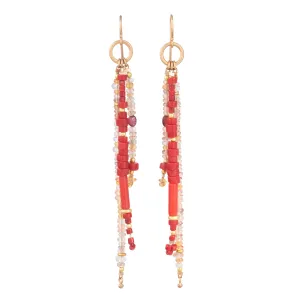 Coral, Montana Sapphire, Spinel, Orange Sapphire & High Karat Gold Dangle Earrings