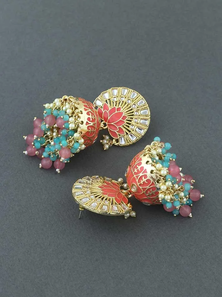 Coral Nakushi Satrangi Jhumkis