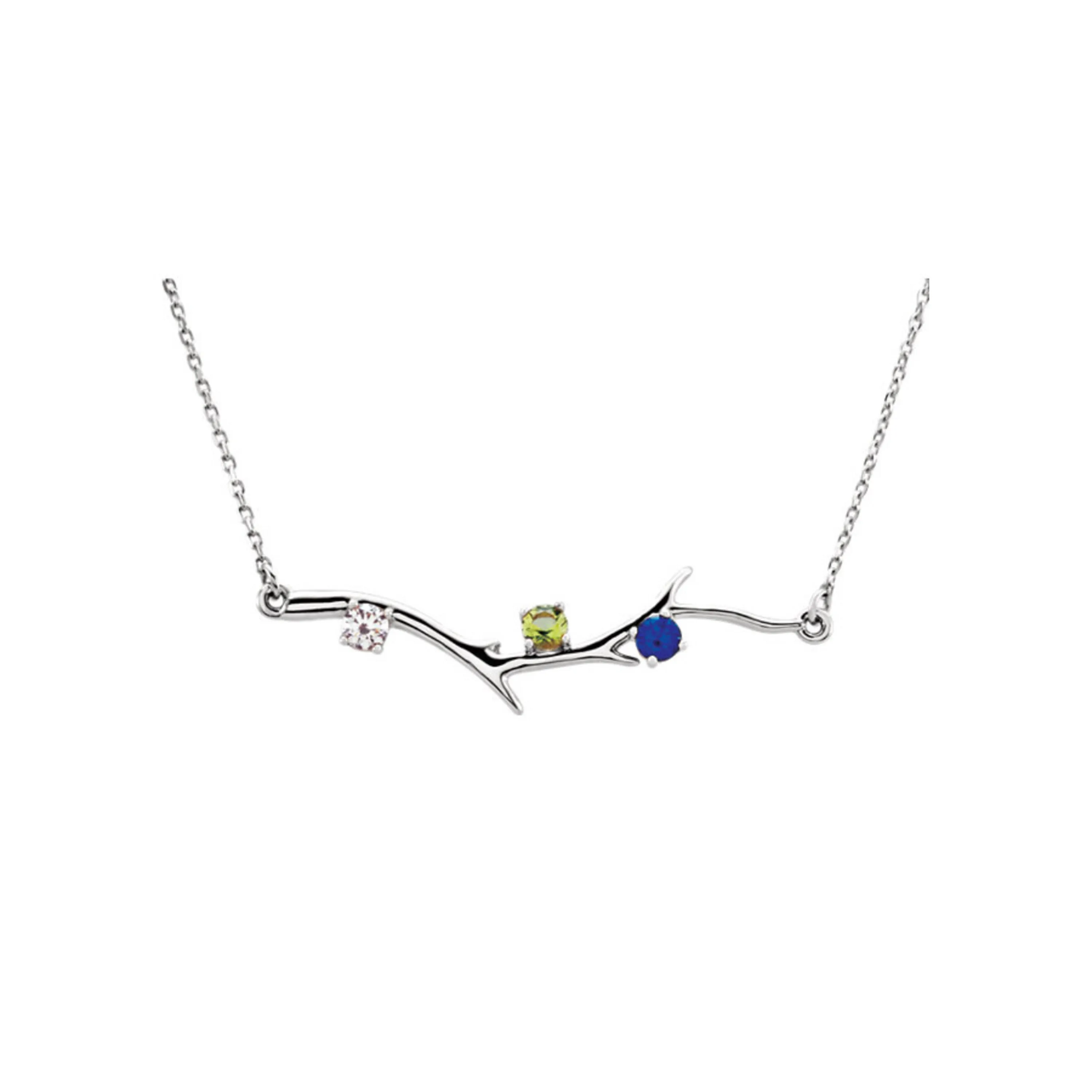 Custom 14k Gold 3-Stone Family Branch Necklace