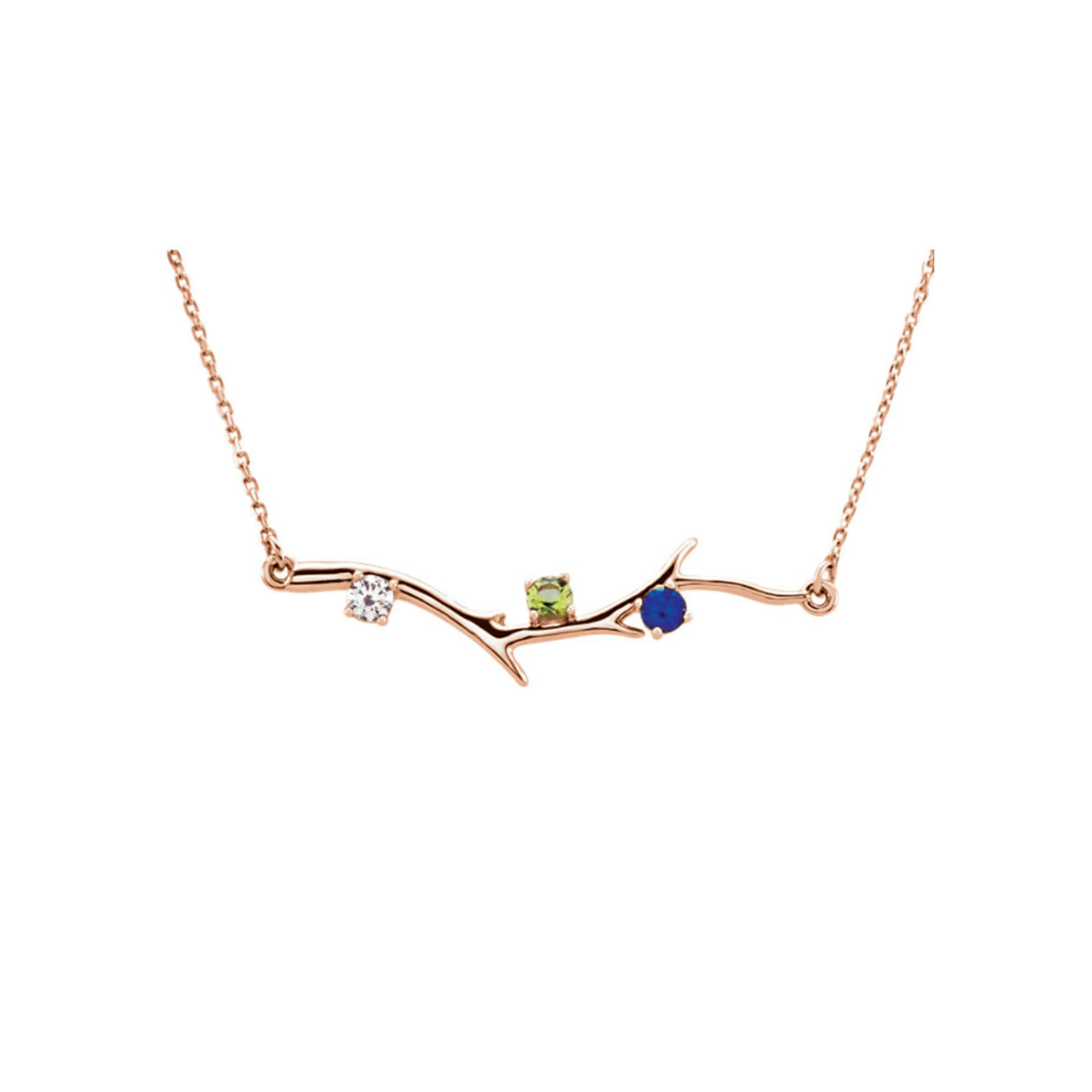Custom 14k Gold 3-Stone Family Branch Necklace