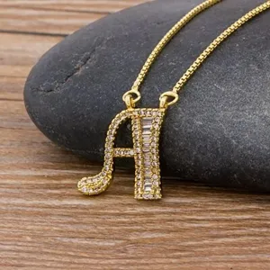 Customized Zircon Filled A-Z Initial Letter Necklace