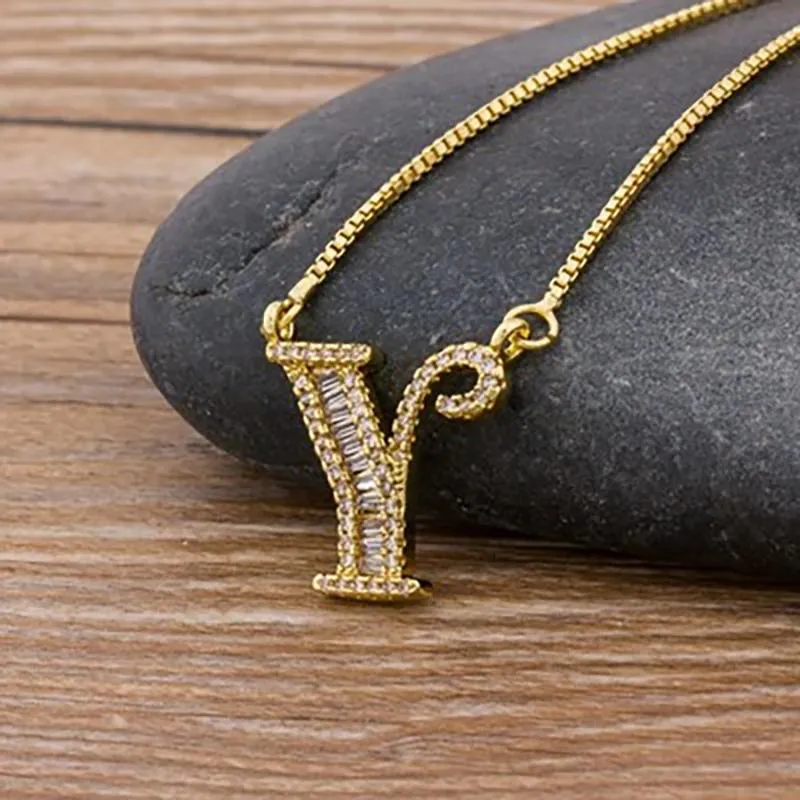 Customized Zircon Filled A-Z Initial Letter Necklace