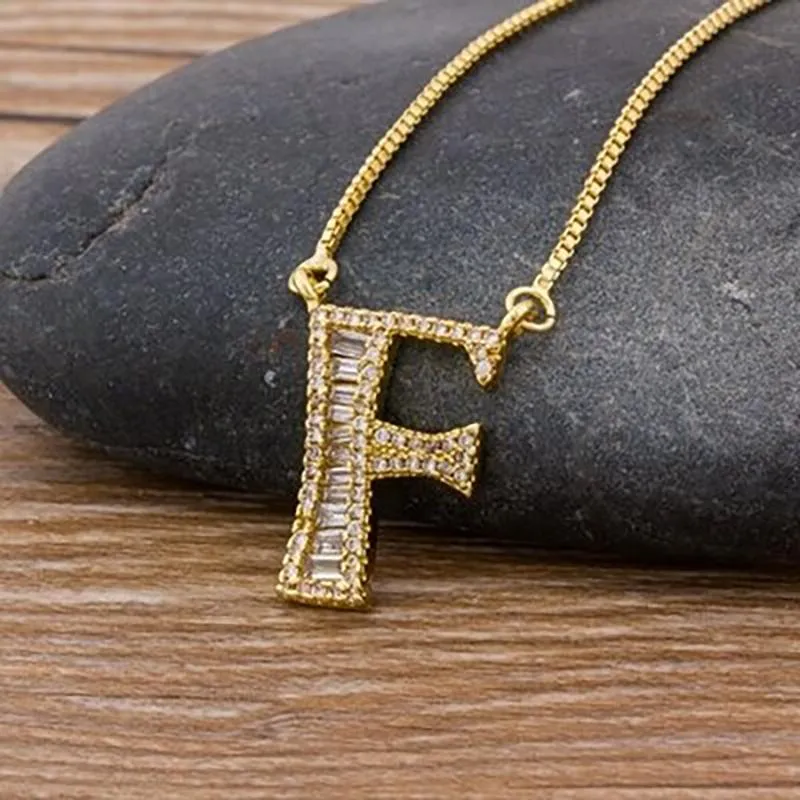 Customized Zircon Filled A-Z Initial Letter Necklace