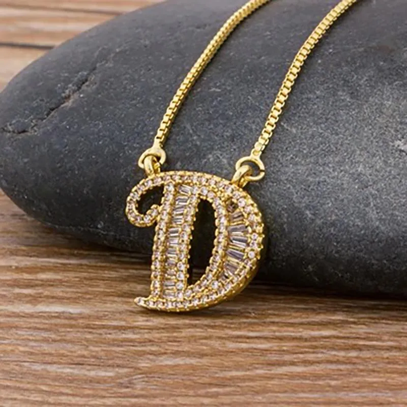 Customized Zircon Filled A-Z Initial Letter Necklace
