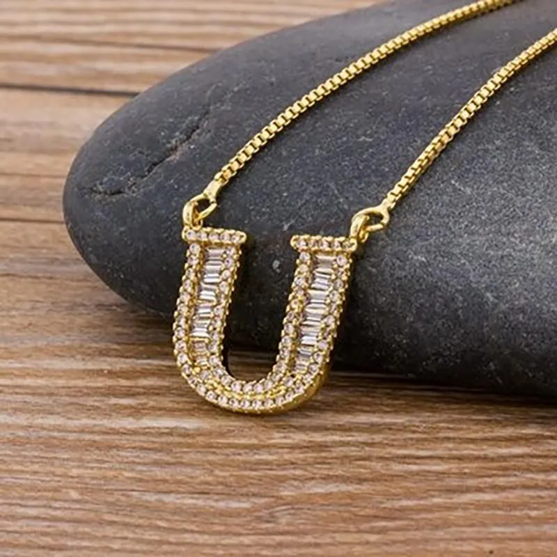 Customized Zircon Filled A-Z Initial Letter Necklace