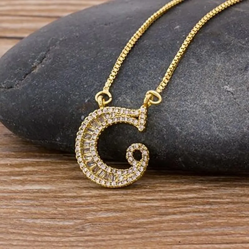 Customized Zircon Filled A-Z Initial Letter Necklace
