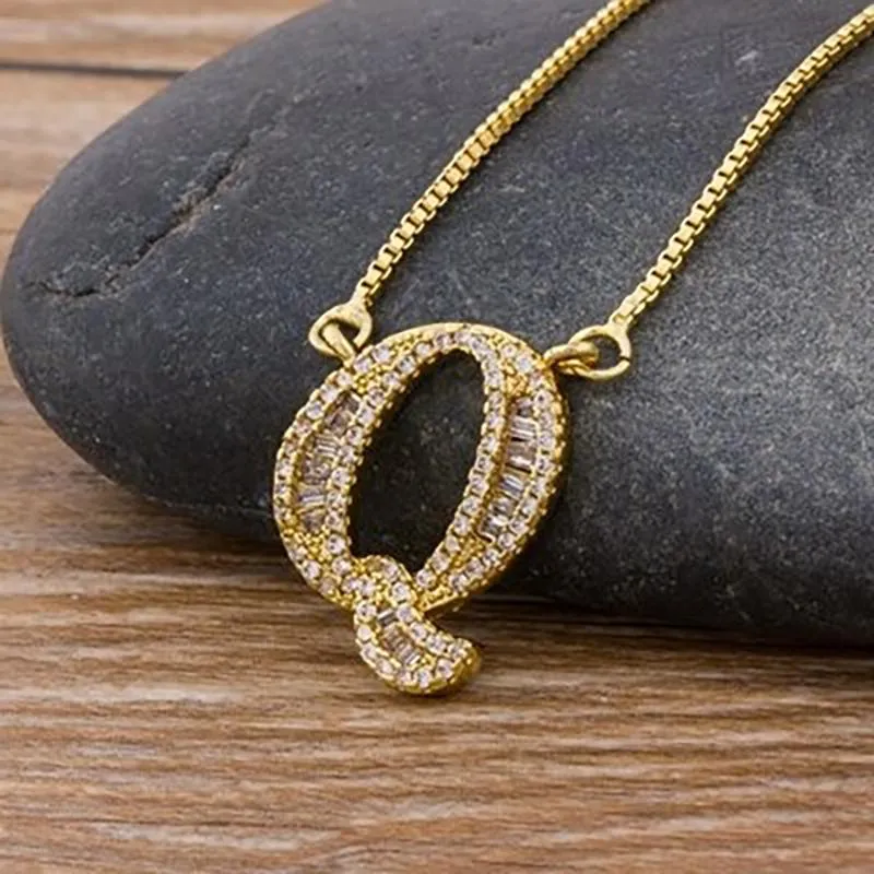 Customized Zircon Filled A-Z Initial Letter Necklace