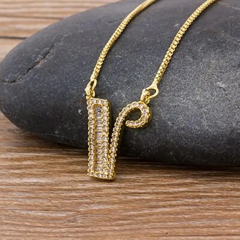 Customized Zircon Filled A-Z Initial Letter Necklace