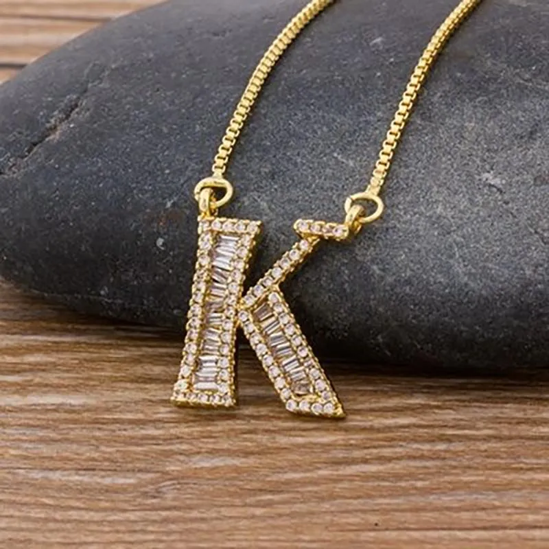 Customized Zircon Filled A-Z Initial Letter Necklace