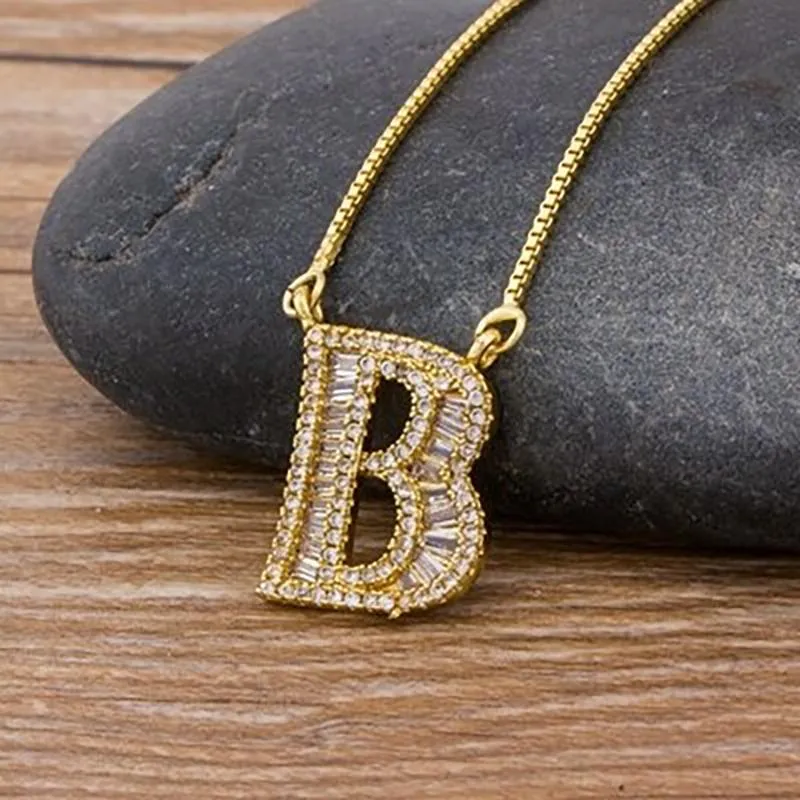 Customized Zircon Filled A-Z Initial Letter Necklace