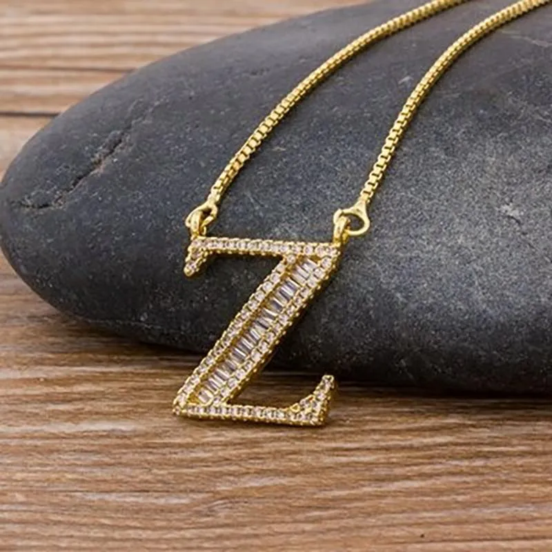 Customized Zircon Filled A-Z Initial Letter Necklace