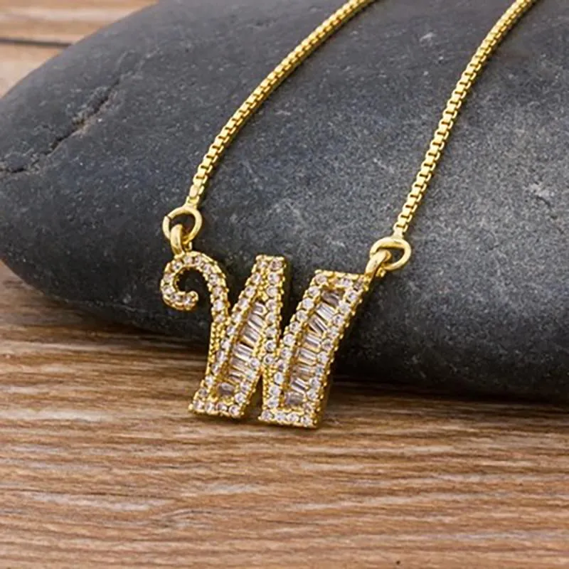 Customized Zircon Filled A-Z Initial Letter Necklace