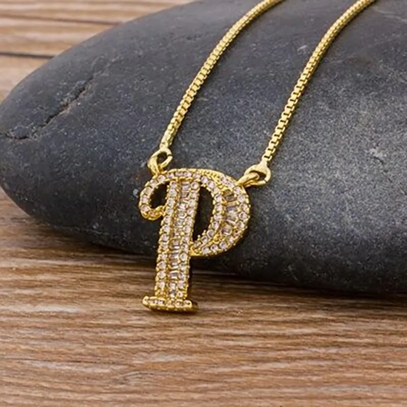 Customized Zircon Filled A-Z Initial Letter Necklace