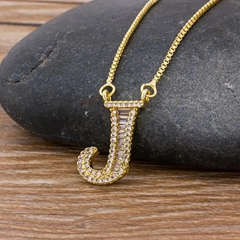 Customized Zircon Filled A-Z Initial Letter Necklace