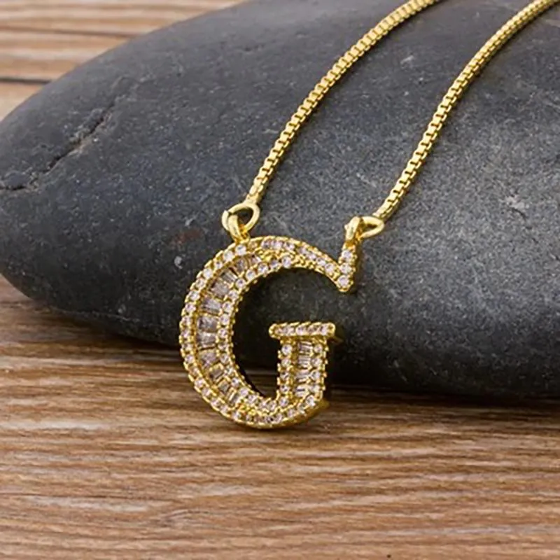 Customized Zircon Filled A-Z Initial Letter Necklace