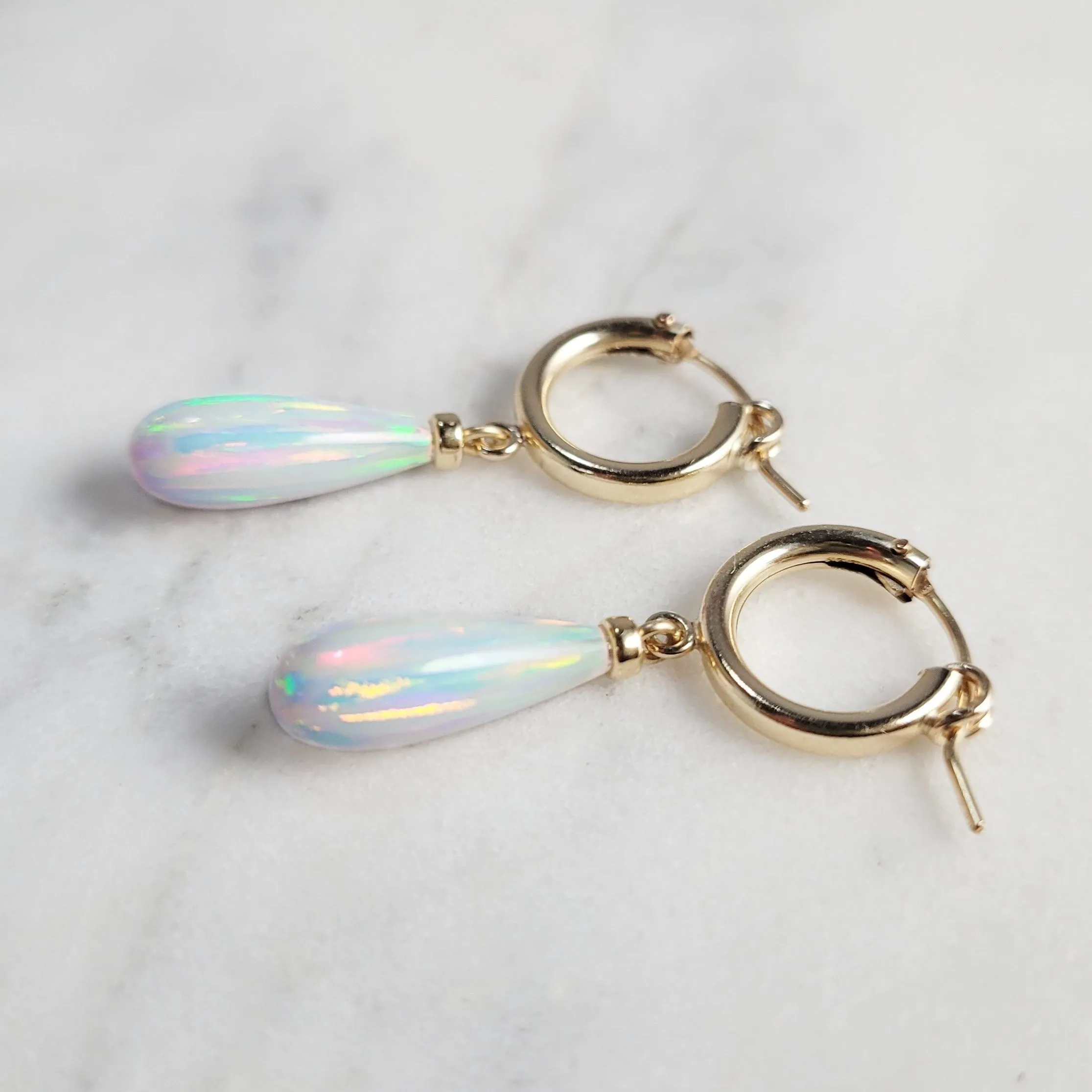 Dainty White Opal Hoop Huggie Earrings