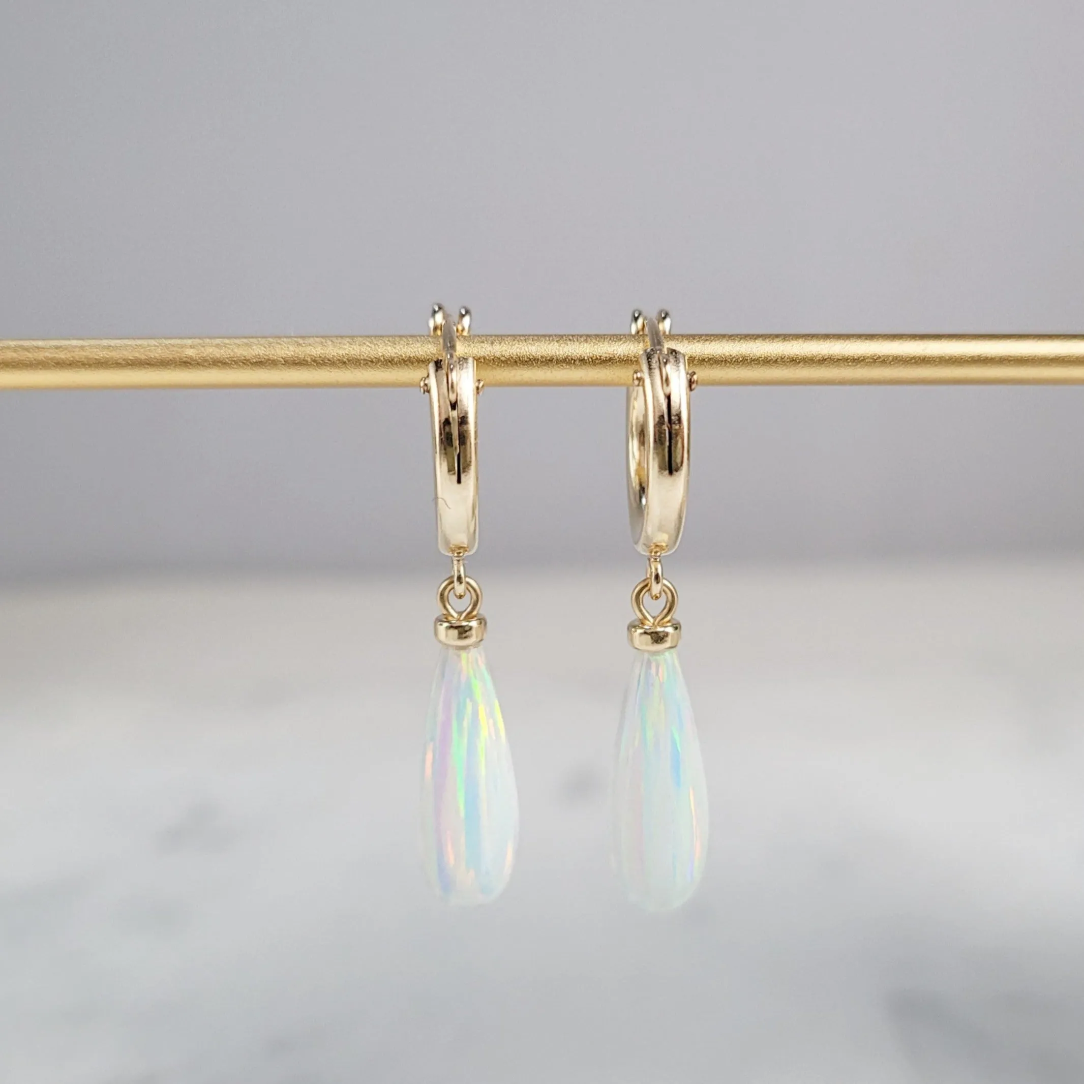 Dainty White Opal Hoop Huggie Earrings