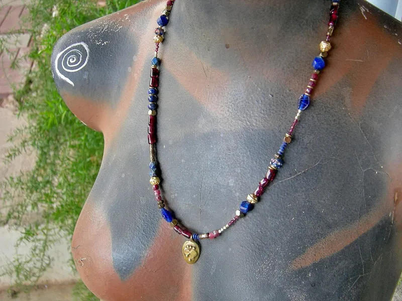 Decadence, Lapis, Garnet & Gold Wrap Bracelet/Necklace