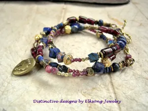 Decadence, Lapis, Garnet & Gold Wrap Bracelet/Necklace