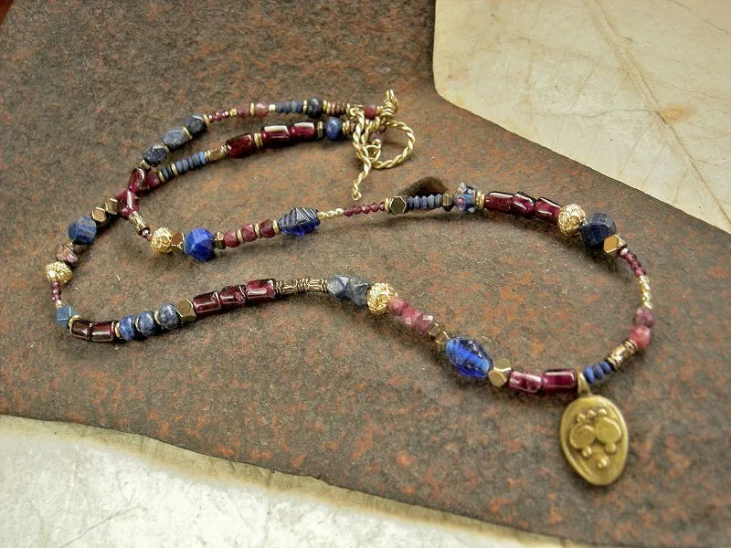 Decadence, Lapis, Garnet & Gold Wrap Bracelet/Necklace