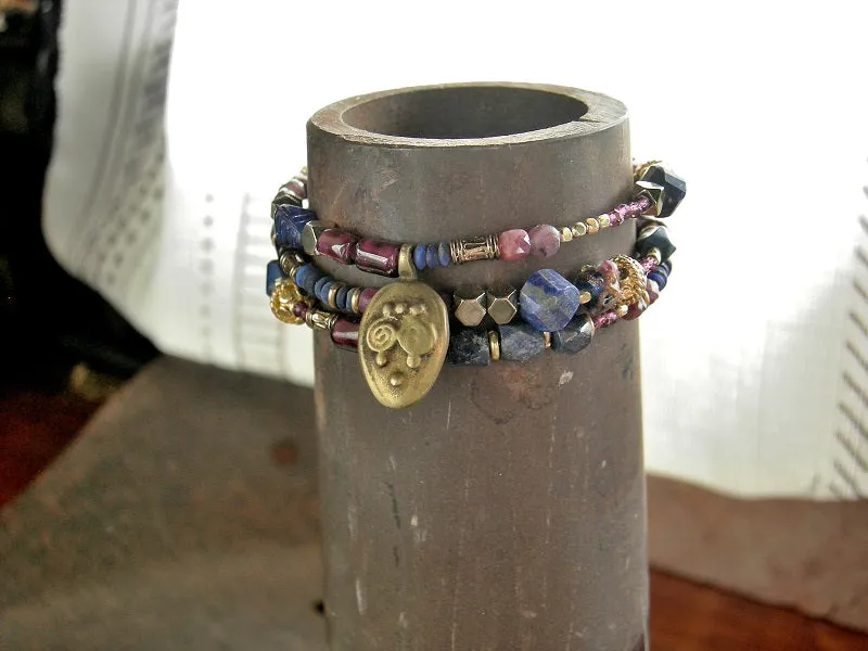Decadence, Lapis, Garnet & Gold Wrap Bracelet/Necklace