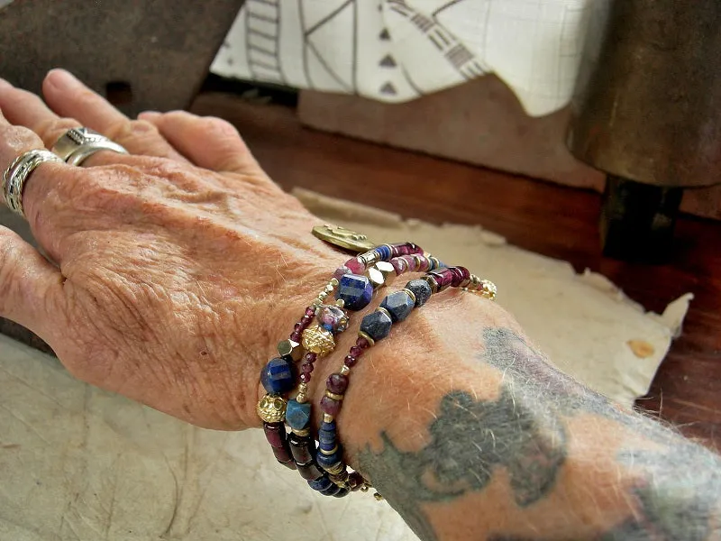 Decadence, Lapis, Garnet & Gold Wrap Bracelet/Necklace