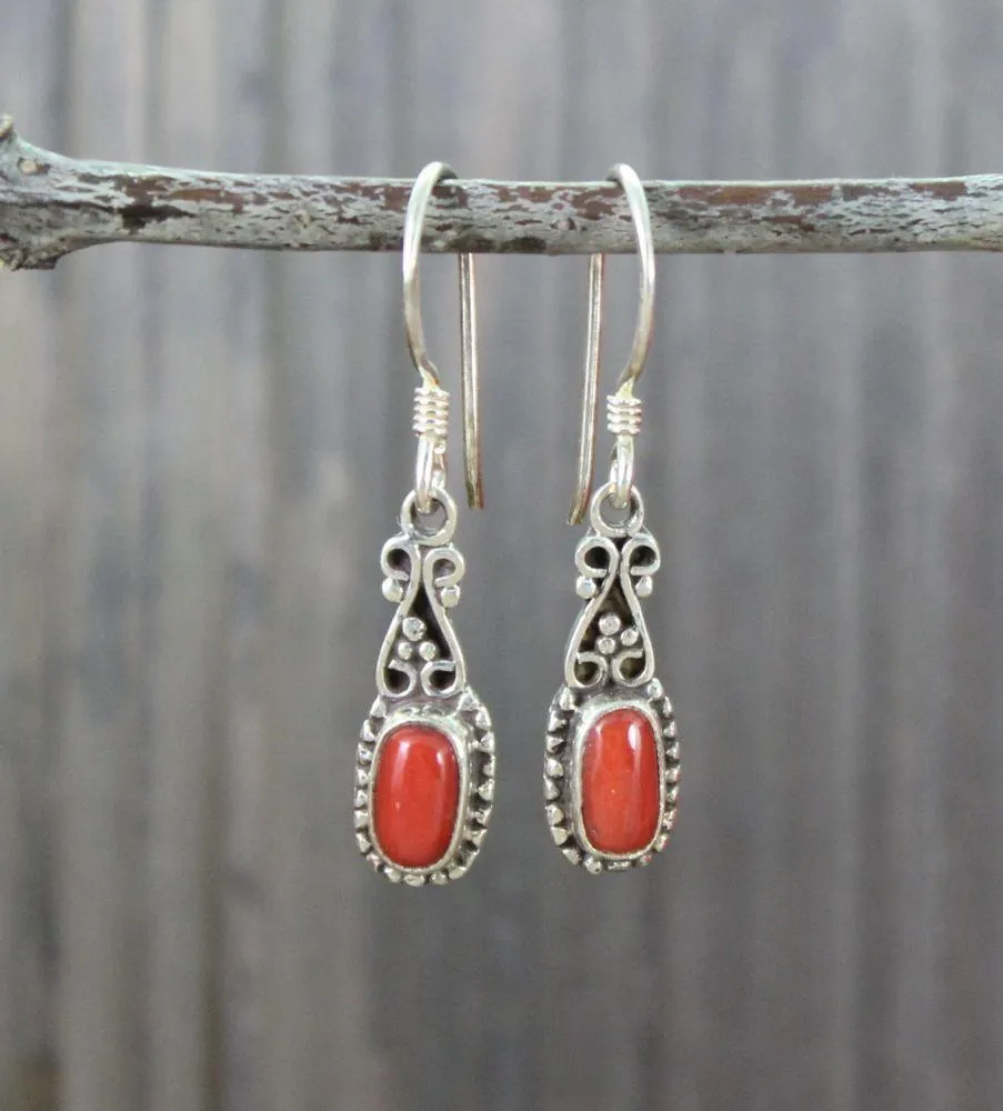 Delicate Tibetan Coral Earrings