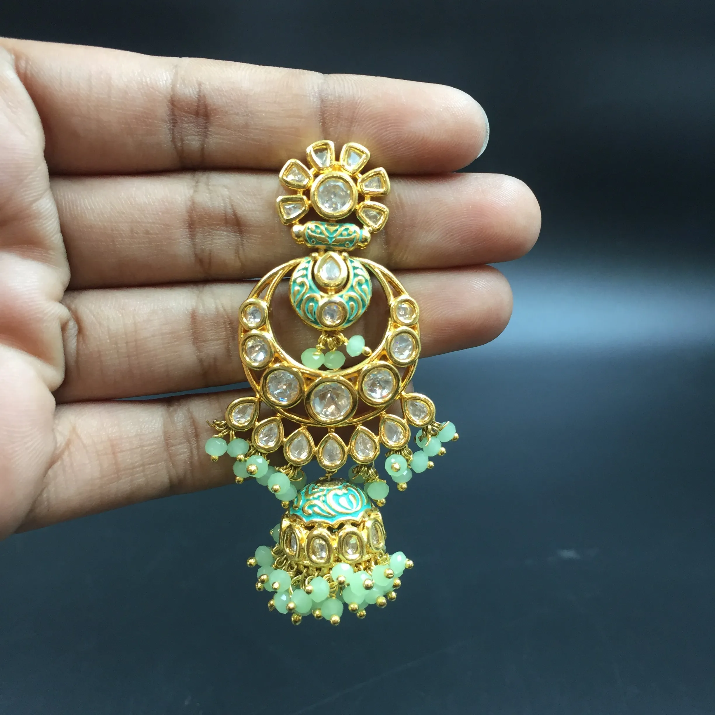 Designer kundan necklace set with meenakari work and paired jhumki